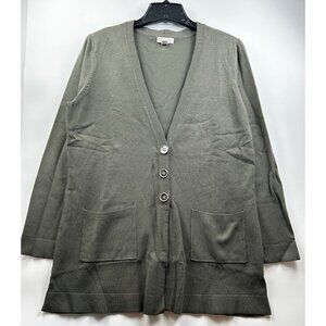 Longline Cardigan Olive Green Button Front‎ Sweater with Pockets – Size L